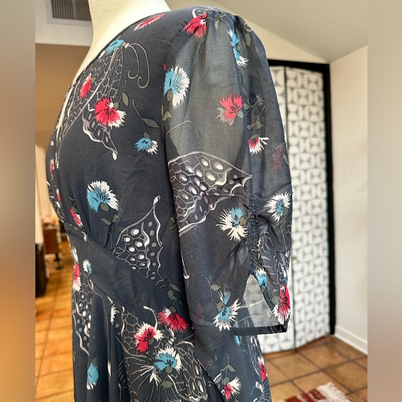 Free People Gray Floral Dress Sz 10 - Picture 5 of 9